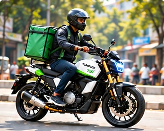 Motorcycle delivery rider carrying a delivery bag